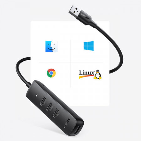 Splitter HUB USB Ugreen tip A - 4x USB 3.2 Gen 1 Negru (CM416 80657) - Img 4