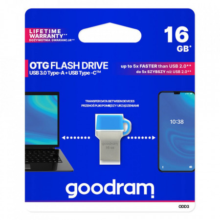 Stick USB Goodram pendrive 16 GB USB 3.2 Gen 1 60 MB/s (rd) - 20 MB/s (wr) blue (ODD3-0160B0R11)