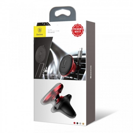 Suport auto magnetic rotatie 360 grade cu suport 2 cabluri si 2 placute cu adeziv pentru telefon incluse , Baseus , negru - Img 2
