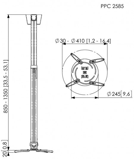 Suport tavan videoproiector Vogel's PPC2585, reglabil, max. 30 kg, argintiu - Img 3