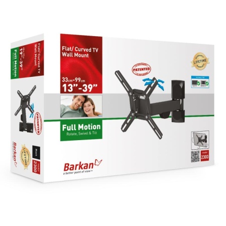 Suport TV Plat/ Curbat de perete Barkan 2300.B, reglabil, 19"-39", 25 Kg, Negru - Img 6