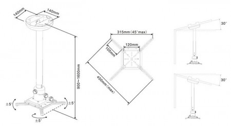 Suport videoproiector de tavan Multibrackets MB-1787, reglabil 90-160cm, reglaj fin, max.10kg, alb - Img 3