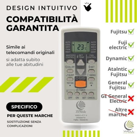 Telecomandă Universală Wellclima WEC-FT2 pentru Aer Condiționat Fujitsu / General / Fuji Electric, 4 Viteze + Silențios, Gata de Utilizare - Img 7