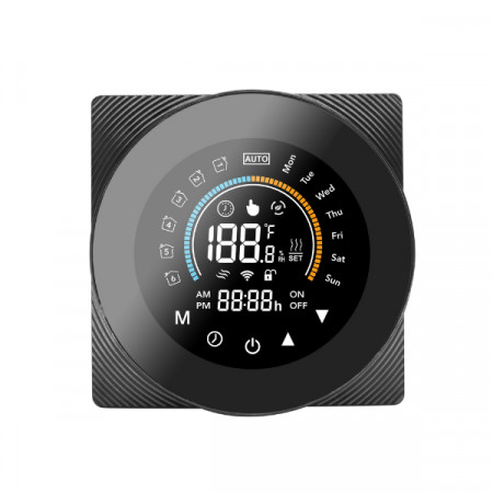 Termostat inteligent WiFi SmartWise, compatibil cu aplicația COLOR eWeLink, tip „B” (16A), panou frontal negru, afișaj tactil color