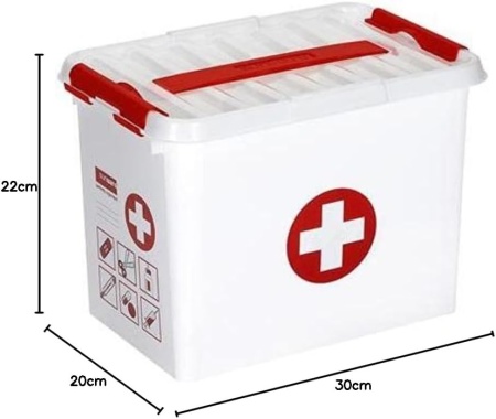 Trusă Medicală de Prim Ajutor Sunware Q-Line 9 Litri cu Tăviță Compartimentată, Mâner Ergonomic și Cleme de Închidere, Plastic Rezistent Fără BPA (Alb / Roșu) - Img 3