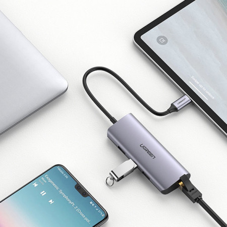 Adaptor multifunctional Ugreen HUB USB Tip C - 3 x USB / Ethernet RJ-45 / micro USB gri (CM252) - Img 2