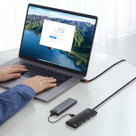Adaptor USB tip C Baseus Lite Series HUB - 4x USB 3.0 1m negru (WKQX030401) - Img 5