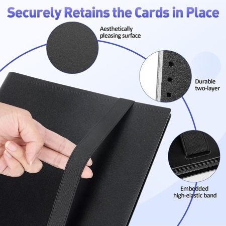 Album carti de colectie, 432 buzunare, 24 file fata-verso, 9 buzunare pe pagina, incarcare laterala (Side-Loading), compatibil Pokemon, Magic The Gathering, Yu-Gi-Oh, Negru - Img 3