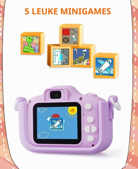 Aparat foto digital pentru copii model Melc, video Full HD 1080p, ecran IPS 2.0 inch, 44 rame foto, 5 jocuri educative, pentru fete și băieți 3-10 ani - Img 4