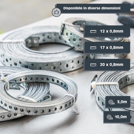 Bandă Perforată de Montaj HELPMATE 3 m x 12 mm x 0.8 mm, Oțel Galvanizat Sendzimir, Chingă Metalică Flexibilă pentru Fixare Cabluri, Țevi, Grinzi și Lucrări de Construcție/DIY, Argintiu - Img 2