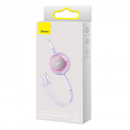 Baseus Bright Mirror 2, cablu USB 3 in 1 3 in 1 pentru micro USB / USB-C / Lightning 3,5 A 1,1 m (Violet) - Img 4