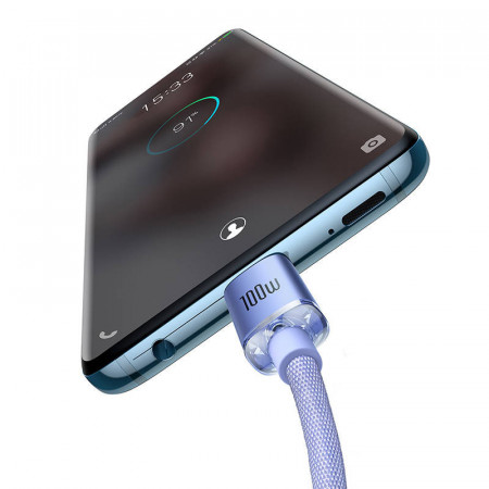 Cablu Baseus Crystal Shine USB-C la USB-C, 100 W, 2 m (mov) - Img 3
