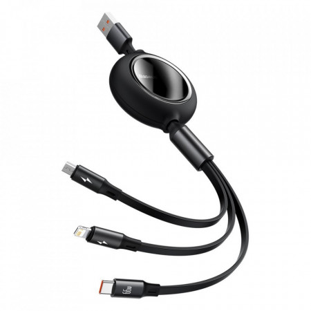 Cablu de date USB la Micro-USB, Lightning, Type-C Baseus, 66W, 1.2m, negru, CAMLC-MJ01
