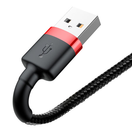Cablu Lightning pentru iPhone, QC3.0 , 2.4A , 2M, BASEUS Cafule Durable Nylon, negru+rosu - Img 3