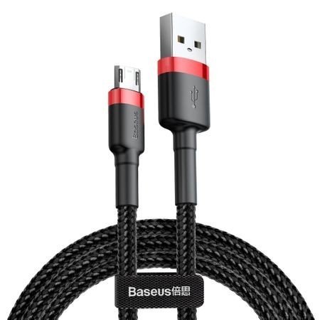 Cablu micro USB QC3.0 2.4A 1M, BASEUS Cafule Durable Nylon, negru + rosu