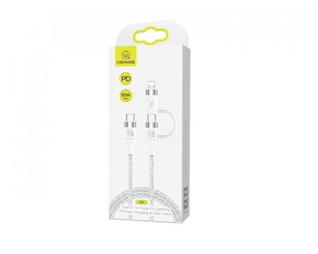 Cablu USAMS Usb-c + lightning 60W 1.2M alb