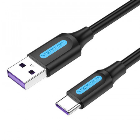 Cablu USB 2.0 A la USB-C 5A Vention CORBI 3m PVC negru - Img 1