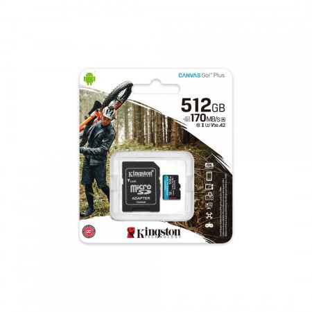 Card de memorie MicroSD Kingston Canvas GO Plus, 512GB, Clasa 10, UHS-I, Adaptor inclus