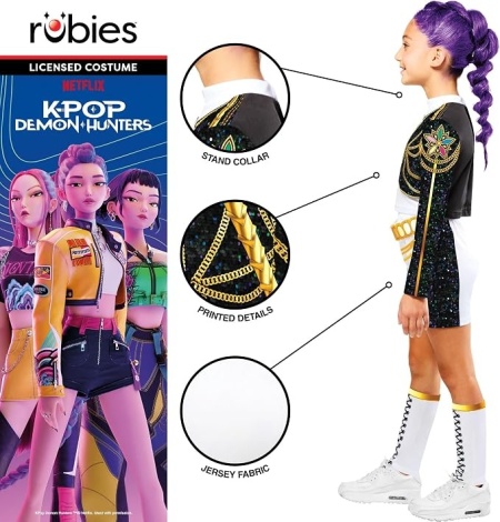 Costum Deluxe Copii Rubies Rumi Golden Hybrid – K-Pop Demon Hunters, Licențiat Oficial Netflix, Include Top, Jachetă, Pantaloni Scurți și Jambiere, pentru Carnaval, Halloween și Petreceri Tematice - Img 4
