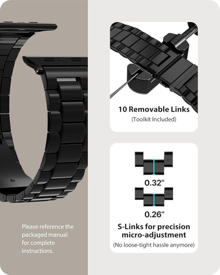 Curea de ceas Fullmosa compatibilă cu Apple Watch, 41 mm, 40 mm, 38 mm, curele metalice din oțel inoxidabil pentru SE, seria 9/8/7/6/5/4/3/2/1 pentru bărbați și femei, curele iWatch, negru - Img 6