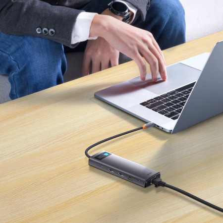 Docking Station HUB 9 in 1 USB Type C - 2 x HDMI / 2 x USB 3.2 Gen. 1/1 x USB 2.0 / 1 x Power Delivery / 1 x SD card reader / 1 x TF card reader / 1 x RJ-45 gray (WKWG060013) - Img 6