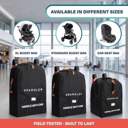 Geantă de Transport Cărucior Dublu XL Bramble pentru Avion, Nailon Balistic Rezistent la Apă, Bretele Căptușite din Neopren, Husă Integrată și Fereastră ID, 100 x 65 x 40 cm, Negru - Img 3