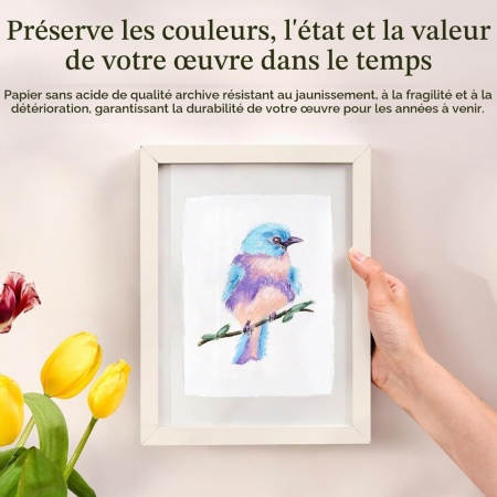 Hârtie Manuală Vintage cu Margini Franjurate Wanderings, Format 10 x 15 cm (4x6 Inch / A6), Set 50 Coli din Bumbac 100% Reciclat, Densitate 130–150 g/m², Presată la Rece, pentru Invitații de Nuntă, Caligrafie, Acuarelă și Imprimare, Alb Natural - Img 3