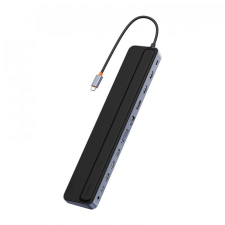 Hub 12w1 Baseus EliteJoy Gen2 seria USB-C pana la 2xHDMI+ 3xUSB 3.0+ PD+ DP+ SD/TF+ RJ45+Type-C+ 3.5mm (gri inchis)