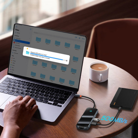 Hub Baseus AcmeJoy HUB 8 porturi USB-C la 1xHDMI / 2xUSB-A 3.0 / 1xUSB-A 2.0 / 1xUSB-C PD&amp;Data / 1xRJ45 / 1xSD/TF gri inchis - Img 2
