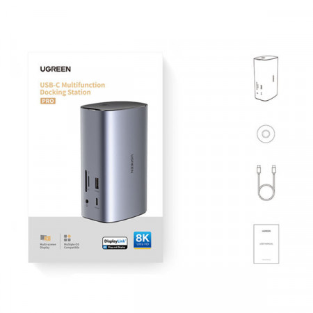 HUB multifunctional Ugreen 12 in 1 USB C USB HDMI DP RJ45 AUX SD TF gri (CM555) - Img 2
