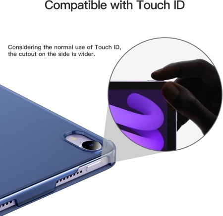 Husă de Protecție Tri-Fold pentru iPad mini 7 A17 Pro (2024) / iPad mini 6 (2021), Smart Cover cu Funcție Auto Sleep/Wake, Spate Mat Translucid, Albastru Închis (Navy Blue) - Img 2