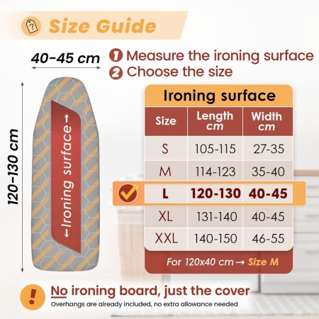 Husă pentru Masă de Călcat 125 x 45 cm Arteneur, Fabricată în Germania, Strat Aluminiu Termoreflectorizant, Permeabilă la Abur, Universală - Img 8