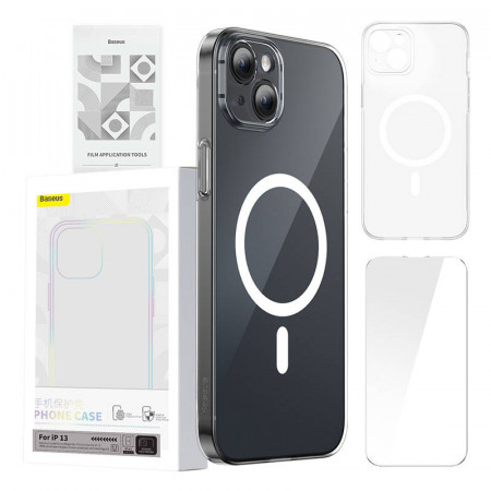 Husa pentru telefon Baseus Magnetic Crystal Clear pentru iPhone 13 (transparenta) cu protectie pentru ecran din sticla calita si kit de curatare