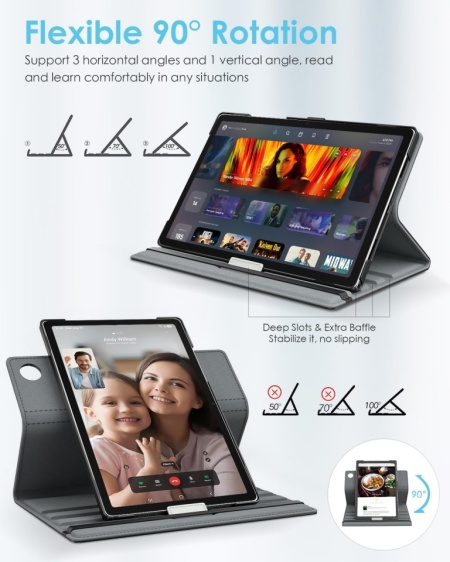 Husă Rotativă TiMOVO pentru Samsung Galaxy Tab A11+ / A11 Plus 11" (2025), Suport Pivotant 90° Orizontal / Vertical, Funcție Auto Sleep/Wake, Bandă Elastică, Piele Ecologică, Negru - Img 7