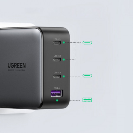 Incarcator priza Ugreen GaN fast charger 3x USB Typ C / USB Power Delivery 3.0 QuickCharge 4+ FCP SCP AFC 100W EU black (CD226 40747) - Img 5