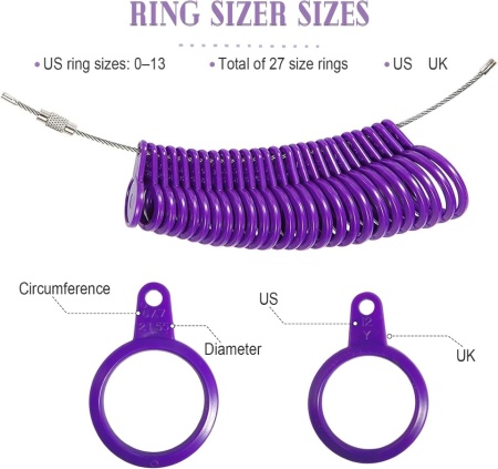 Kit Complet pentru Măsurarea Mărimii Inelelor și Degetelor, Mandrină Gradată US/UK 26.5 cm și Set Inele de Calibrare Mov Mărimi US 0–13, Dispozitiv Precis pentru Bijuterii, Verighete și Inele de Logodnă - Img 5