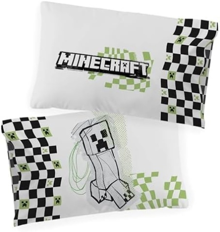 Lenjerie de pat pentru 1 persoana Minecraft Creeper Doodle, 100% bumbac, cearceaf pilota si fata de perna 50 x 70 cm, Multicolor - Img 5