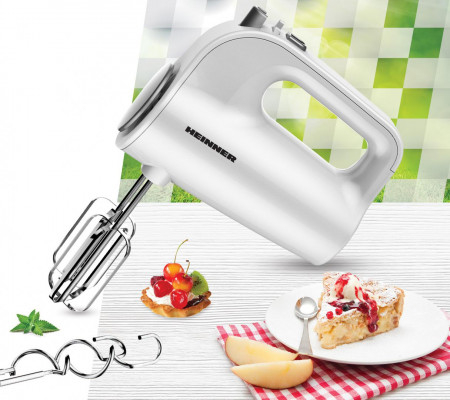 Mixer de mana Heinner HM-300WH, 300W, 5 Viteze, Functie Turbo, Accesorii din Inox, Alb - Img 5