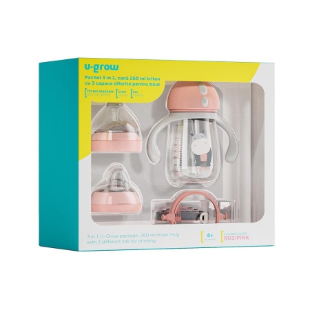 Pachet 3 in 1 cana 260 ml, roz, U-Grow - Img 7