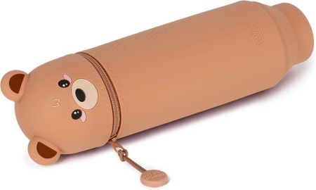 Penar Școlar Kawaii 2-în-1 din Silicon Moale Legami, Model Ursuleț (Teddy), Suport Retractabil de Birou, Închidere cu Fermoar, Înălțime 18.5 cm - Img 4