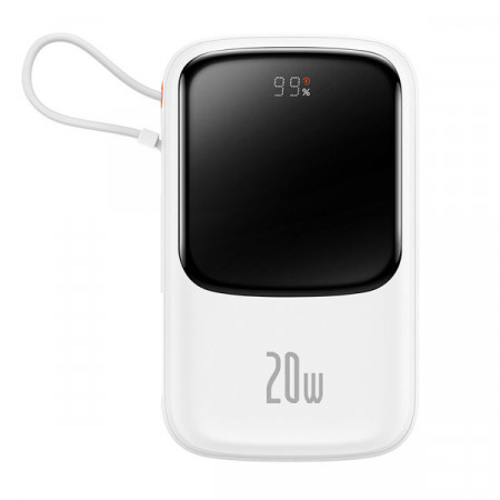 Power bank Baseus Qpow 10000mAh cu cablu de incarcare rapida Lightning 20W SCP AFC FCP alb (PPQD020002)