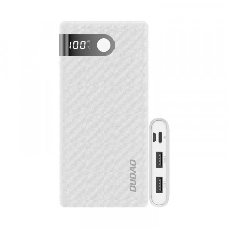 Powerbank Dudao 10000 mAh 2x USB / USB tip C / micro USB 2 A cu ecran LED alb (K9Pro-02)