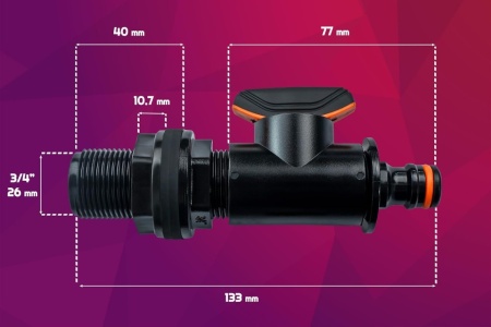 Racord trecere prin perete pentru butoi/rezervor apă de ploaie, filet exterior 3/4" (26 mm), cu piuliță și garnitură etanșare - Img 5