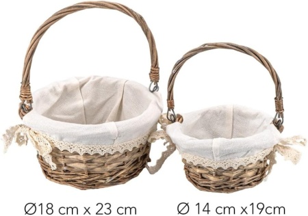 Set 2 Coșuri din Răchită Împletită Ideen mit Herz, Căptușeală Textilă Detașabilă cu Dantelă Croșetată, Mânere Mobile, Stil Shabby Chic / Vintage - Img 6