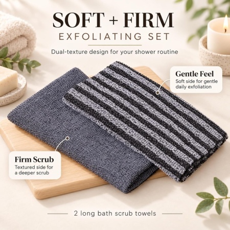 Set 2 Prosoape Exfoliante pentru Corp Yiclick, Lungime 101 cm, Textură Dublă (Rugos &amp; Moale), Spumare Bogată, Curățare Spate și Drenaj Limfatic, Potrivite pentru Piele Sensibilă și Normală - Img 7