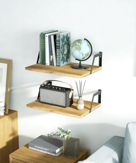 Set 2 Rafturi de Perete Extra Adânci (42 x 30 cm) Typec Home din Lemn și Oțel, Stil Vintage Carbonizat, Capacitate de Încărcare 18 kg, Etajere Suspendate pentru Organizare și Decor - Img 6