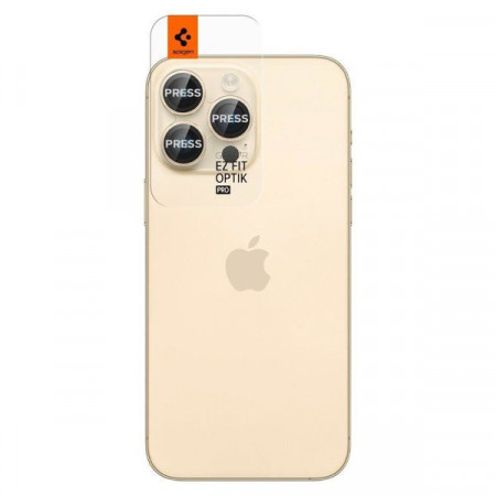 Set 2 x Folie protectie camera Spigen OPTIK.TR ”EZ FIT” IPHONE 14 PRO / 14 PRO MAX GOLD - Img 3