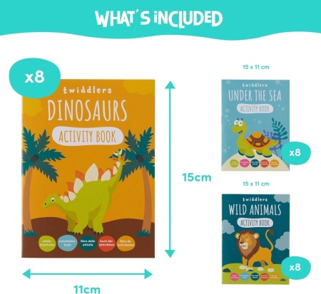 Set 24 Mini Cărți de Colorat și Activități The Twiddlers pentru Copii (Animale, Dinozauri, Safari), Jucării Educaționale, Labirinturi și Puzzle-uri, Cadouri Ideale pentru Petreceri și Pungi de Petrecere (Vârsta 4-8 Ani) - Img 7