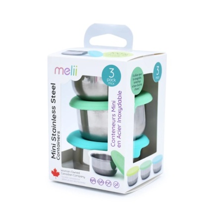 SET 3 RECIPIENTE MINI INOX CU CAPAC SILICON, MELII, BLEU MINT LIME - Img 3