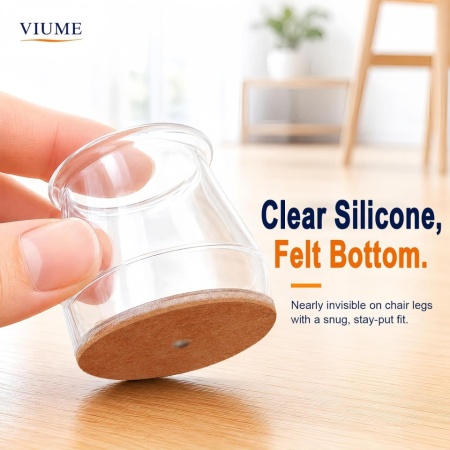 Set 32 Bucăți Protecții Silicon Picioare Scaun pentru Pardoseli cu Pâslă Integrată, Capace Rotunde Antiderapante pentru Diametru 23-32.9 mm, Transparente - Img 2